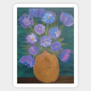 Some abstract purple carnations in a gold vase Sticker